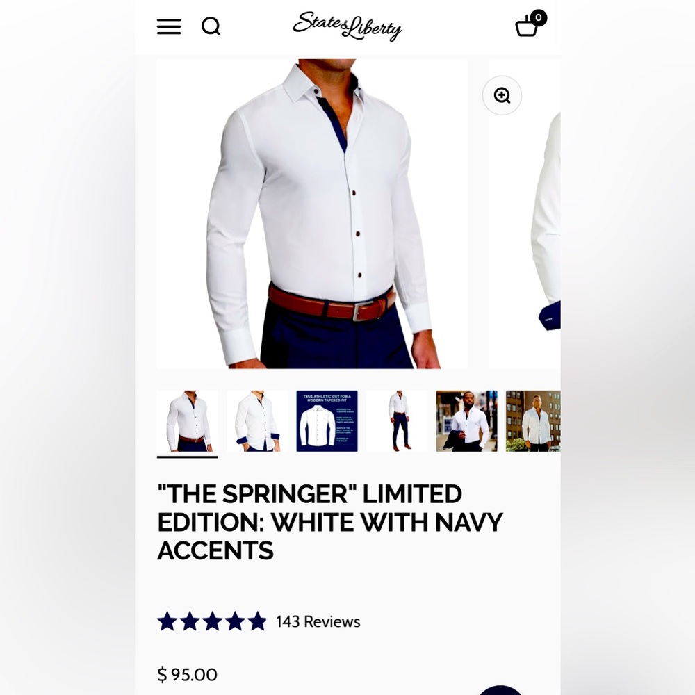 State & Liberty Dress Shirt Size Large—White/Navy Accents “The Springer”
